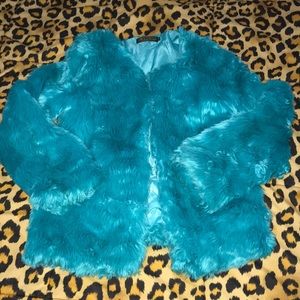 Amazing bright aqua faux fur coat